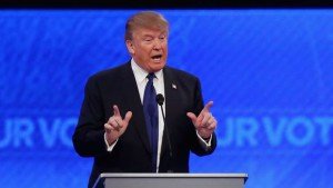 Donald Trump participates in the Republican debate Donald Trump participates in the Republican debate at St. Anselm College on Feb. 6, 2016, in Manchester,